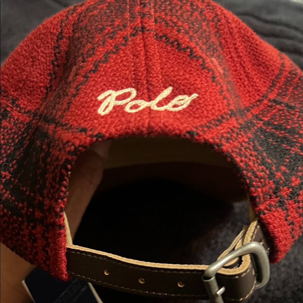 Ralph Lauren Red and Black Plaid Cap with Brown Suede Brim - Picture 3 of 7